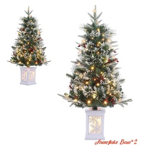 Home 3ft Christmas Tree Pre-Lit Artificial Christmas Tree with Snowflake Base, Flocked Snow 78 Warm White Lights 8 Lighting Modes, Xmas Holiday Decor - 1 of 4