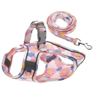 Unique Bargains Dog Harness and Leash with Reflective Strip Small Pink 1 Set - 1 of 4