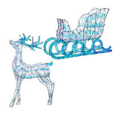 National Tree Company 105 LED Lights Iridescent Santa's Sleigh Festive Holiday Decoration with Reindeer for Indoor or Outdoor Use