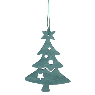 Northlight 4.75" Teal Green Wooden Cut Out Christmas Tree Ornament