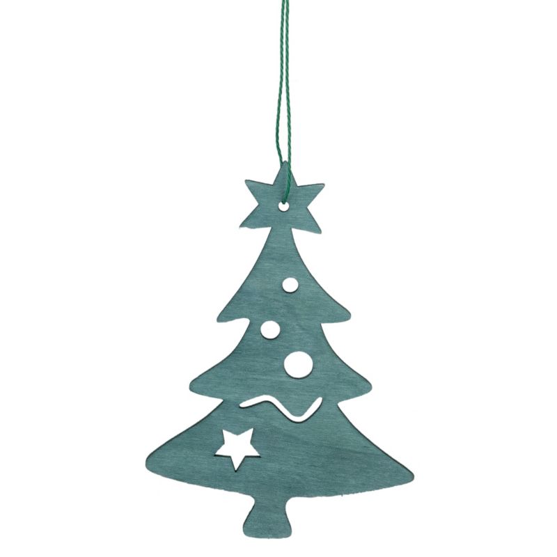Northlight 4.75" Teal Green Wooden Cut Out Christmas Tree Ornament, 1 of 3