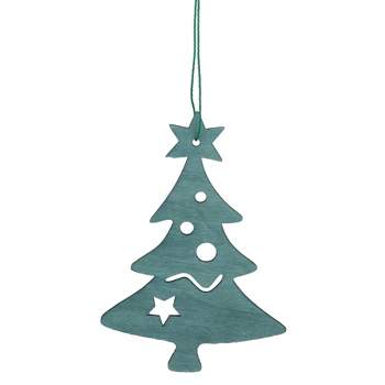 Northlight 4.75" Teal Green Wooden Cut Out Christmas Tree Ornament