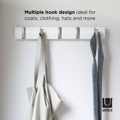 Sleek White 5-Hook Retractable Solid Wood Coat Rack