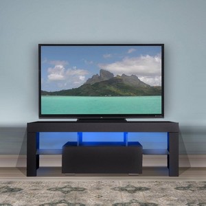 Entertainment Center TV Console Modern TV Stand for Maximum 43 Inch TV，Particle Board + Tempered Glass Table Stand with Storage for Bedroom - 1 of 4