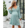 Women's Maternity Smocked Long Sleeve Ruffle Dress V Neck Fall Casual Flowy Midi Dress for Baby Shower Photoshoot - 2 of 4
