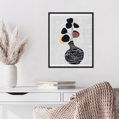 Melissa Wang Black Vase with Leaves Canvas Wall Art Print 16 x 20 inches