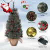 3FT Mini Pre-Lit Christmas Tree, Artificial Tabletop Snow Flocked Tree with 78 LED Lights, Pine Cones, Red Berries, Burlap Base - 4 of 4