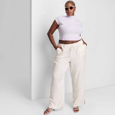 Women's Mid-Rise Relaxed Linen Pants - Wild Fable™ Off-White XXL