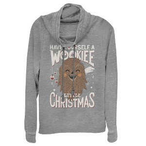 Juniors Womens Star Wars Christmas Have Yourself a Wookie Cowl Neck Sweatshirt - 1 of 3