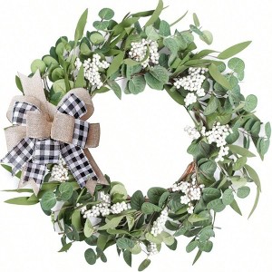 Artificial Eucalyptus Wreath Front Door 20 Inch Green Leaf Wreath Window Home Porch Farmhouse Patio Garden Indoor Outdoor - 1 of 4