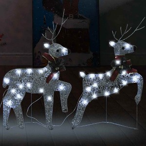 Christmas Reindeer Set of 2 Silver Mesh and Metal Medium - 1 of 4