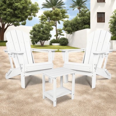 FURNIinspire Patio Seating Sets Folding Adirondack Chairs With Side Table, 3-Piece Rocking Chairs Set With Wood Texture, White, 30“*28”*35“