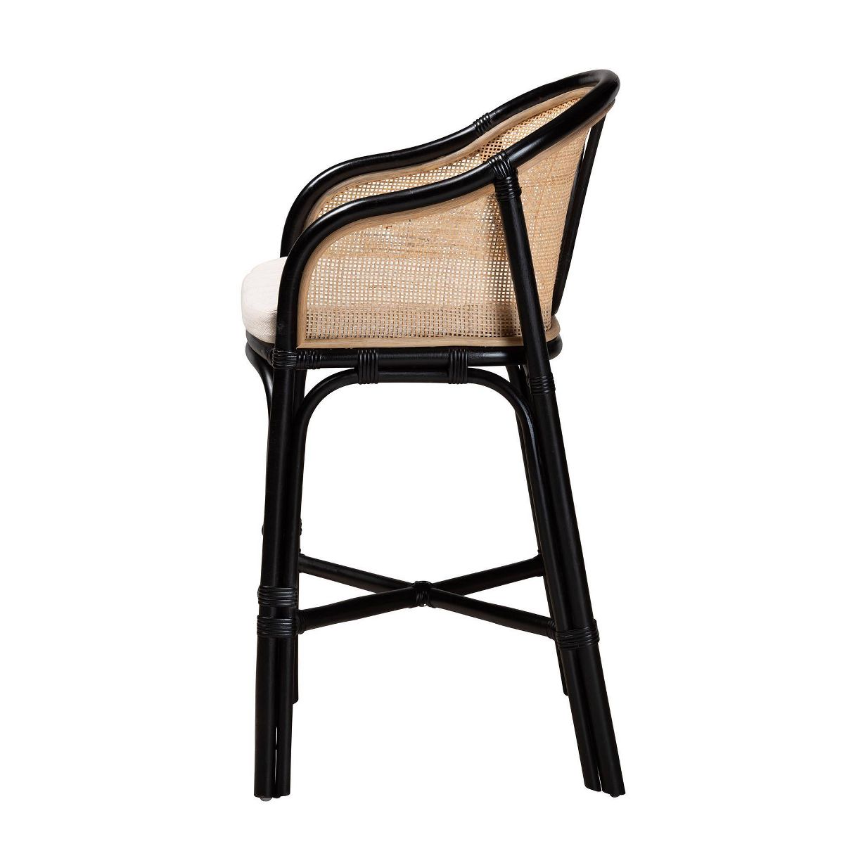 bali & pari Miranda Two-Tone Rattan Counter Height Barstool White/Natural Brown/Black: Polyester Upholstery, No Assembly Required - thumbnail 4
