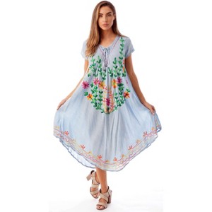 Riviera Sun Womens Embroidered Summer Dress - Short Sleeve Beach Cover Up with Woolen Embroidery- Dresses for Women - 1 of 3