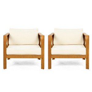 NAYSAYE Patio Chaise Lounges Outdoor Acacia Wood Armchair Set with Cushions for Garden Patio Deck, Beige and Teak, 28.7"*27.9"*24" - 1 of 4