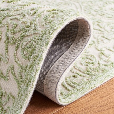 Ivory and Green Hand-Tufted Wool Rectangular Area Rug, 5'x8'