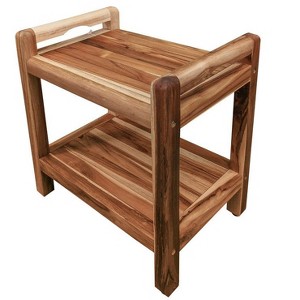 EcoDecors® Eleganto® 20" Teak Wood Shower Bench with LiftAide® Arms and Shelf in EarthyTeak Finish - Target Plus Natural 20"L x 14"D x 21"H - 1 of 4