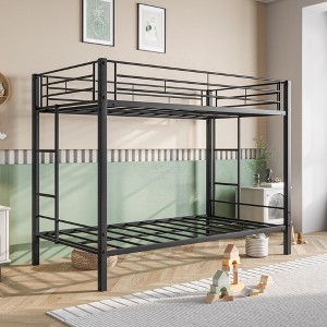 VASIP Metal Bunk Bed Twin Over Twin, Heavy Duty Twin Bunk Beds with shelf and Slatted Support No Box Spring Needed Black - 1 of 4