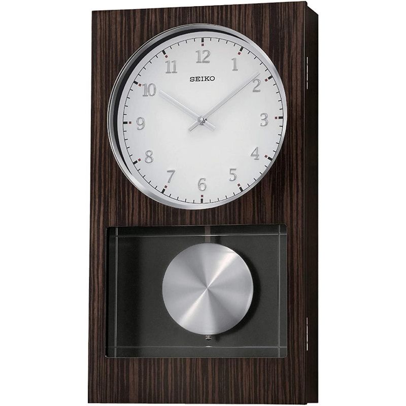Seiko Modern Dark Wooden Wall Clock with Pendulum and Dual Chimes, 1 of 6
