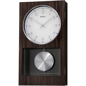 Seiko Modern Dark Wooden Wall Clock with Pendulum and Dual Chimes