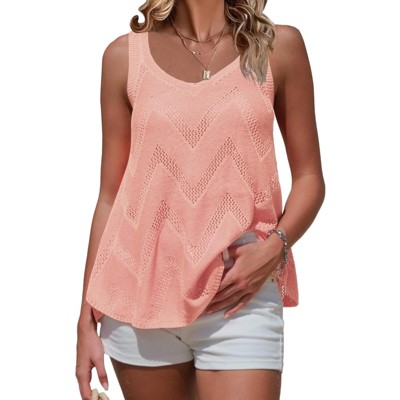 EXLURA Womens Summer Sleeveless Scoop Neck Knit Sweater Vest Crochet Hollow Out Tank Tops