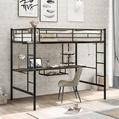 Streamdale Loft Bed with Desk and Shelf, Space Saving Design,Full,Black
