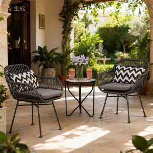 Outdoor Steel Frame Accent Chairs with Water-Resistant Grey Cushions, Set of 2, Durable and Comfortable Patio Seating for Any Outdoor Space - 1 of 4