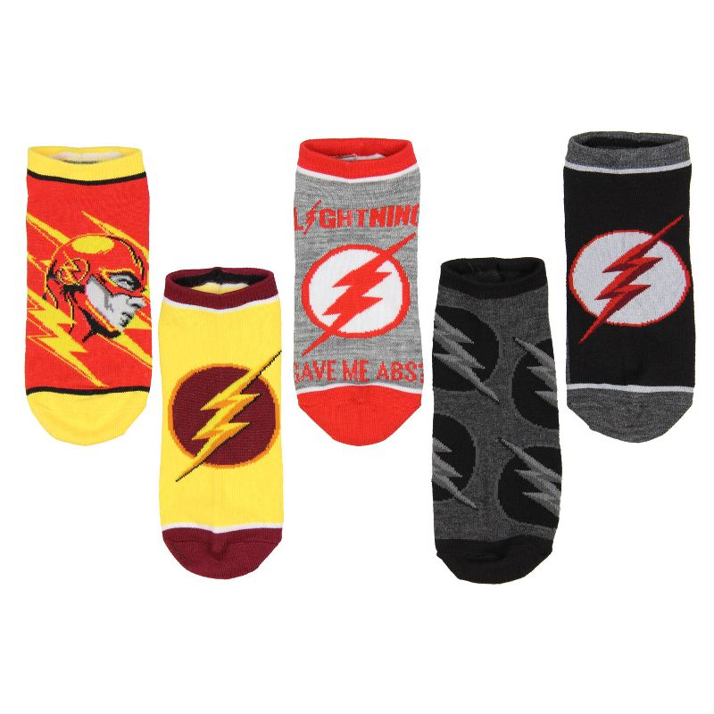 DC Comics The Flash Lighting Logo 5 Pair No-Show Ankle Socks Multicoloured, 1 of 4