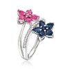 Ross-Simons 1.09 ct. t.w. Ruby and .99 ct. t.w. Sapphire Flower Bypass Ring With .10 ct. t.w. Diamonds in Sterling Silver - 3 of 4