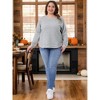 Women's Plus Size Texture Waffle Knit Crew Neck Long Sleeve Curved Hem Casual Pullover Sweatshirt - Agnes Orinda - 3 of 4
