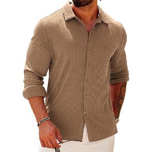 COOFANDY Athletic Fit Dress Shirts for Men Ribbed Knit Textured Button Down Shirts - 1 of 4