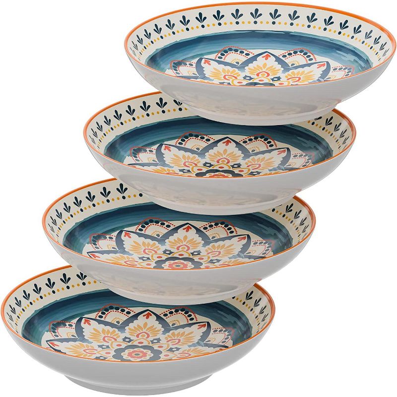 American Atelier Medallion Large Wide and Shallow Pasta Bowls Set of 4, 9-inch, Salad, Soup, Spaghetti, Stews, or Cereal, 1 of 8