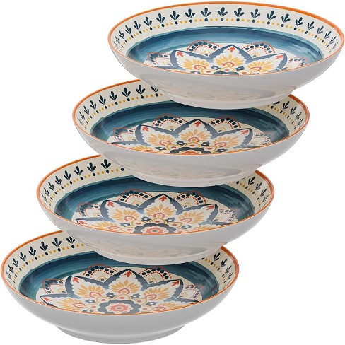 American Atelier Pasta Bowls | Set of 4 | Large, 9-Inch, Dinner Serving Plates | Wide and Shallow Bowls Set for Pasta, Salad, Soup, Spaghetti, Stews