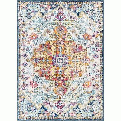 Olivia 5'3" x 7'3" Blue and Saffron Synthetic Area Rug