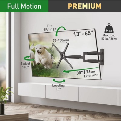 Barkan Extra Long Black Full Motion TV Wall Mount for 13"-65" Screens