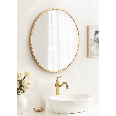 Sebecka 26" Round Gold Leaf Wooden Vanity Mirror