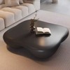 Sapphtopaz Modern Square Coffee Table with Faux Travertine Textured Curved Smooth Coffee Bar with Circular Base End Table for Living Room,Office - 2 of 4
