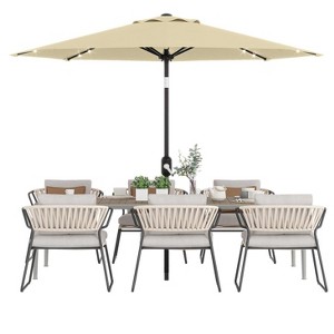10FT Patio Umbrella with light, 8 Ribs Outdoor Tilt Market Table Umbrella, for Pool, Deck, Backyard, Balcony,Beige - 1 of 4