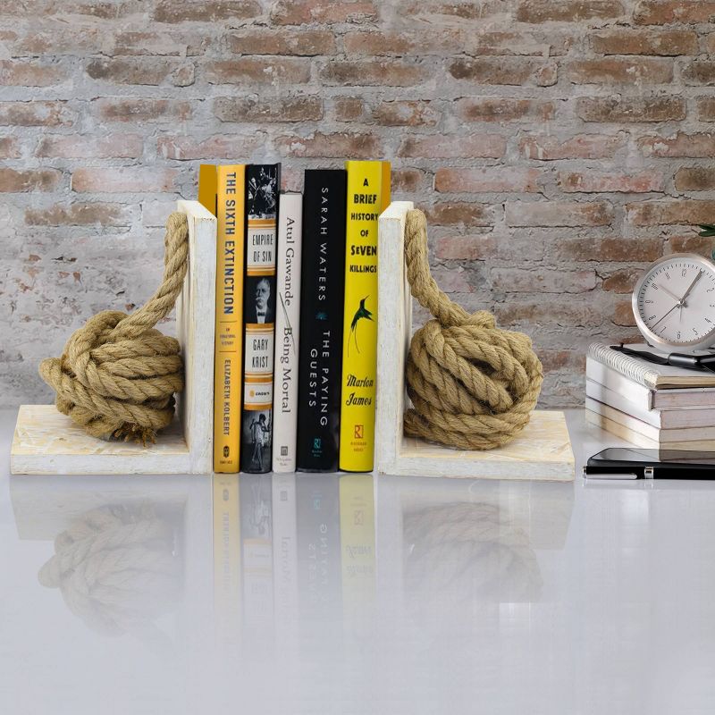 7&#34; 2pc Nautical Wood and Rope Bookend Set Off White - Stonebriar Collection, 4 of 5