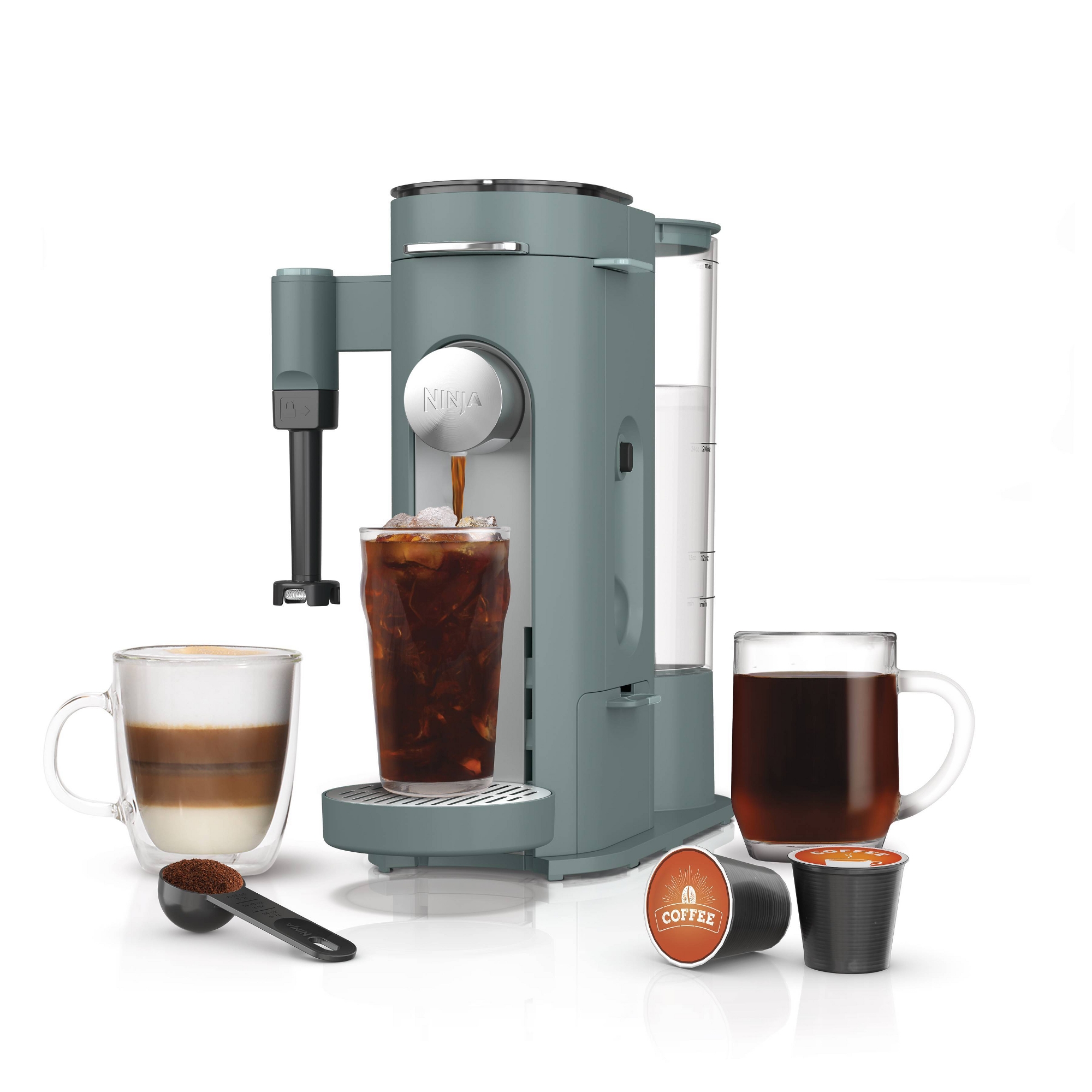 Ninja Single-Serve Pods & Grounds Coffee Maker with Integrated Milk Frother Sage Green: Drip & Single Serve, 56 oz Capacity, 1550W
