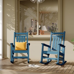 Outdoor HDPE Rocking Chairs Set of 2 - Oversized All-Weather Patio Rockers 350lb Capacity - Plastic Porch Rocking Chairs (Blue) - 1 of 4