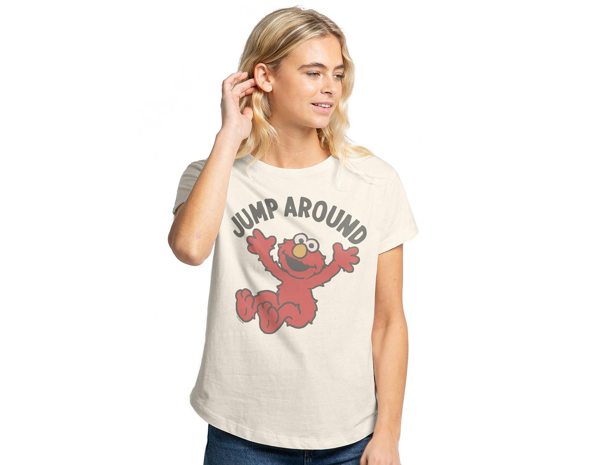 Women's Sesame Street Elmo Jump Around Rolled Sleeve Fashion T-Shirt