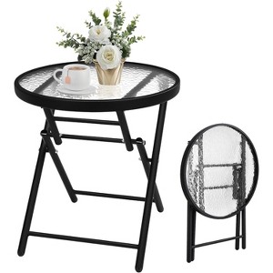 VINGLI Folding Glass Outdoor Side Table, 18 Inches Small Foldable Patio Bistro Table with Tempered Glass Table Top,Round - 1 of 4