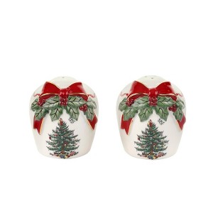 Spode Christmas Tree Ribbons Salt & Pepper Shaker Set (2-Piece)- Holiday Kitchen & Table Décor, Festive Home Accent, Christmas Gift/Stocking Stuffer - 1 of 4
