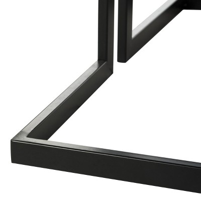 Transitional Square Wood and Metal Coffee Table in Brown/Gray