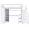 YOOCOZZ Metal Loft Bed with L-Shaped Desk, 5-Layer Shelf, USB Ports and Large Wardrobe - White - 2 of 4