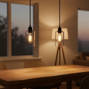 DORESshop 1-Light Modern Matte Black Island Pendant Light Rustic Farmhouse Industrial Hanging Light for Kitchen Dining 2 Pack - 1 of 4