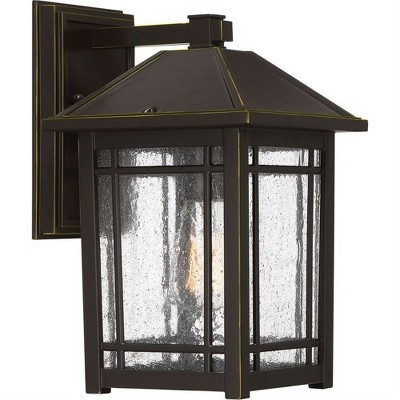 Bronze 13" Metal Outdoor Wall Lantern with Seedy Glass