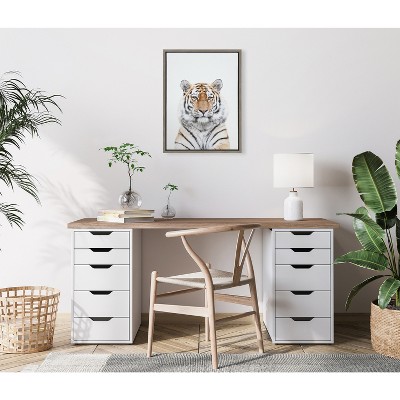 Gray Framed Canvas Tiger Portrait Print, 18" x 24"