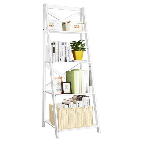 Costway Multifunctional 4 Shelf Bamboo Bookcase Ladder Plant